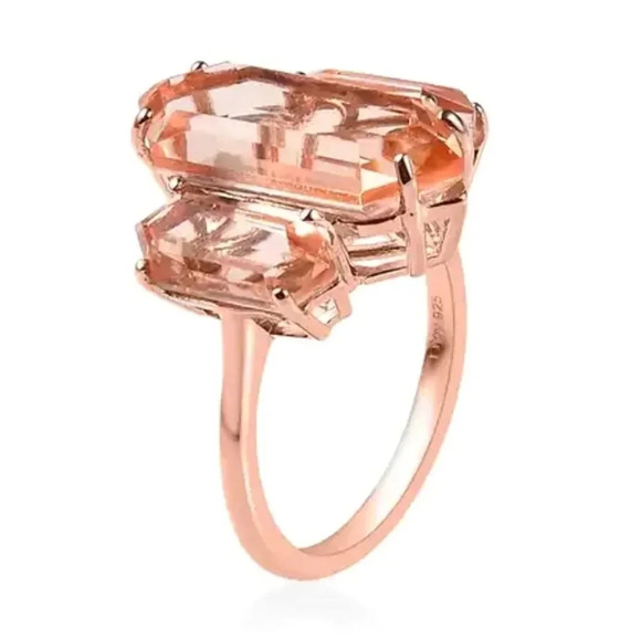 Morganite Quartz Triplet Three Stone Ring. - Picture 8 of 9